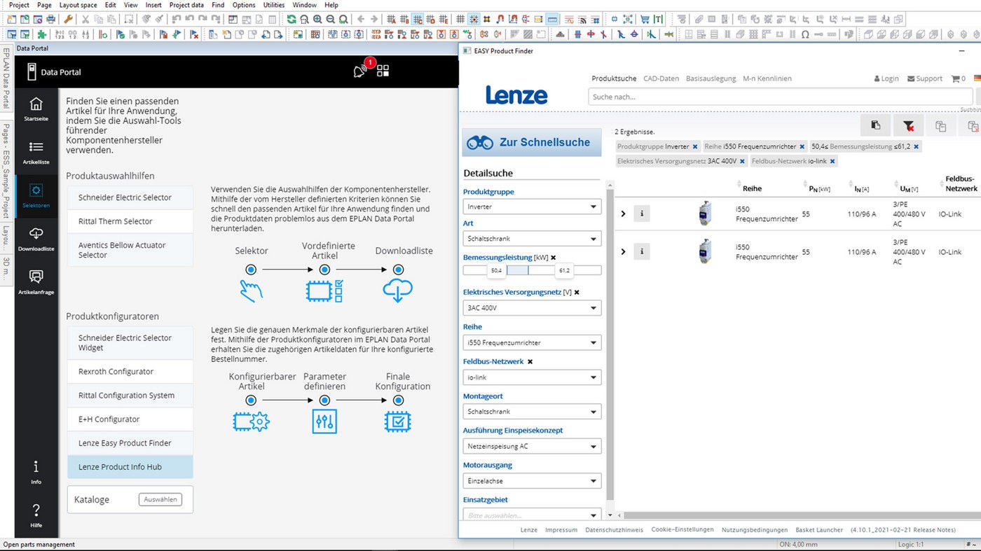 En quelques étapes, les utilisateurs du portail peuvent trouver un équipement adapté au sein de la gamme i550 à l'aide d'outils de configuration tels qu'Easy Product Finder de Lenze.