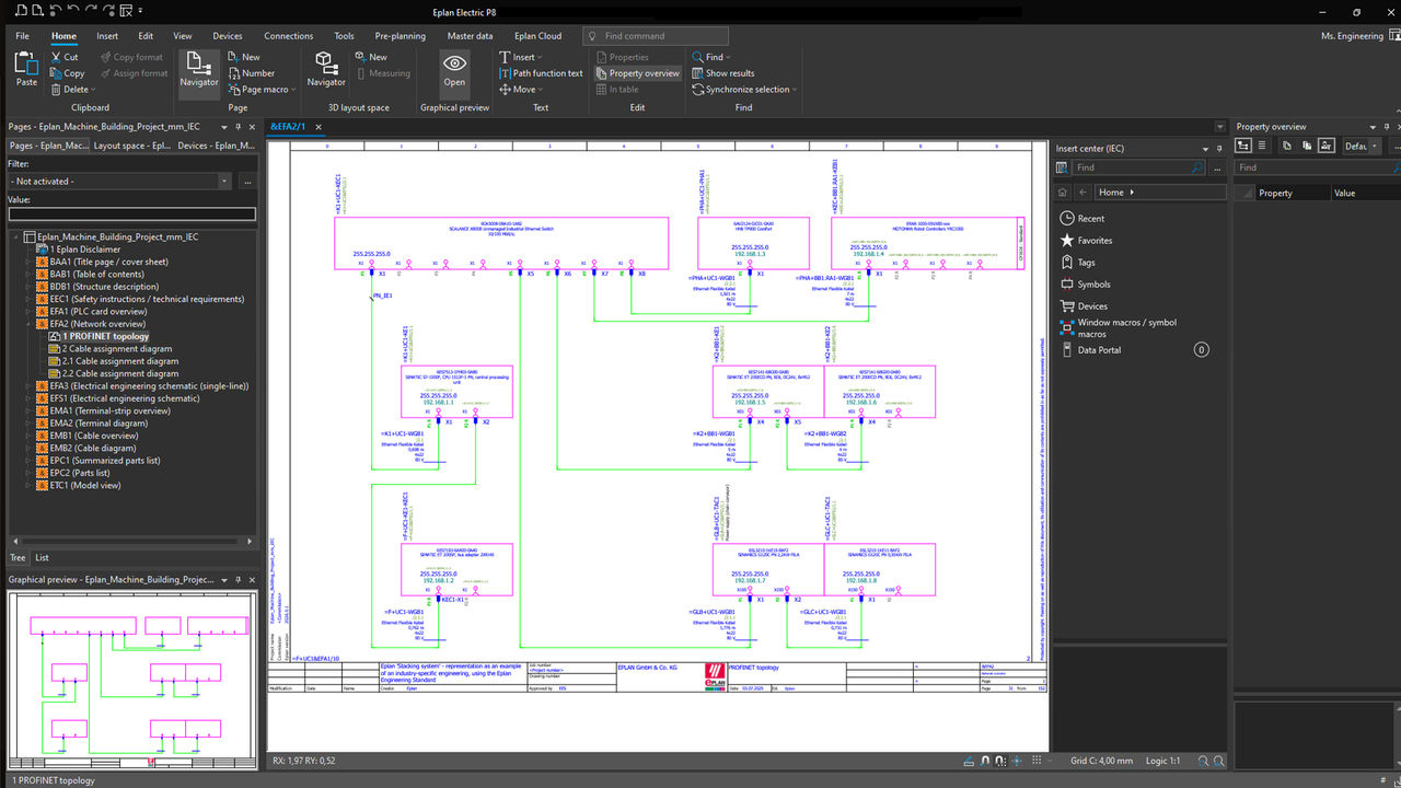 Single Line Diagramme integriert in elektrotechnische Dokumentation