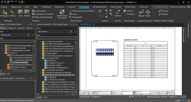 Página de layout 2D, com documentação de legenda do painel