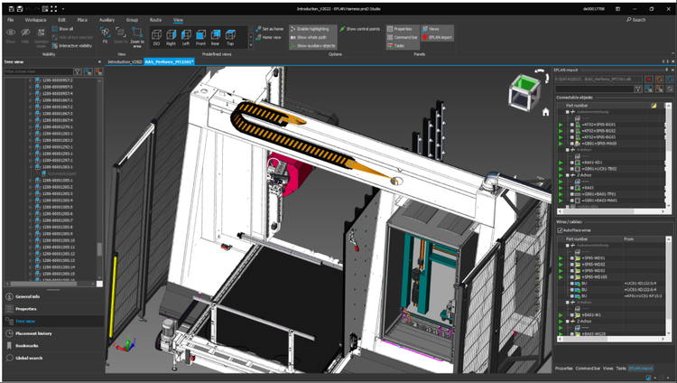 Integração do painel de comando no planejamento de cabos de uma máquina.