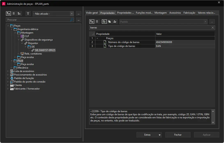 Onde cadastrar o código de barras no Eplan?