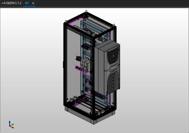 Layout de painel em 3D, desenvolvido no Eplan Pro Panel