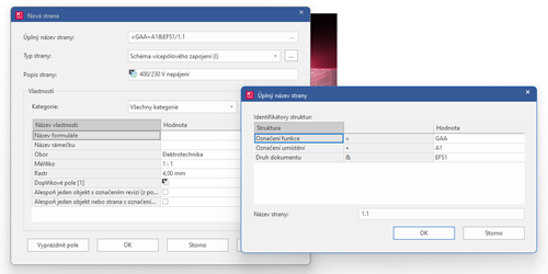 Okno nastavení nové strany Eplan