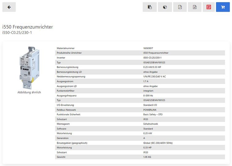 Produktsuche und Download des variantengerechten Eplan Makros mit dem Lenze EASY Product Finder.