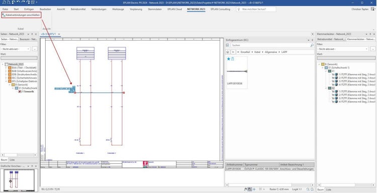 Screenshot Eplan Fehlende Kabelverbindungen automatisch anschließen