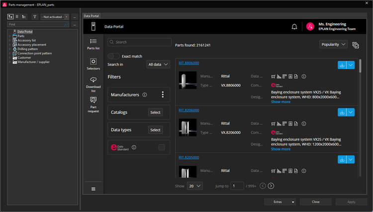 Das Eplan Data Portal kann in der Eplan Plattform 2026 auch aus der Artikelverwaltung geöffnet werden.
