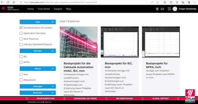 Screenshot mit Templates des Eplan Engineering Standard