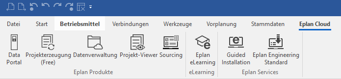 Die Datenverwaltung (früher eManage und eStock) findet sich in der Eplan Plattform 2027 unter dem Reiter "Eplan Cloud"