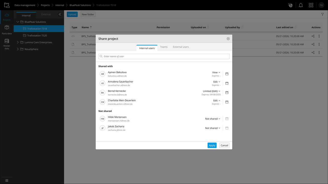 Teilen – mit anderen Usern oder Teams