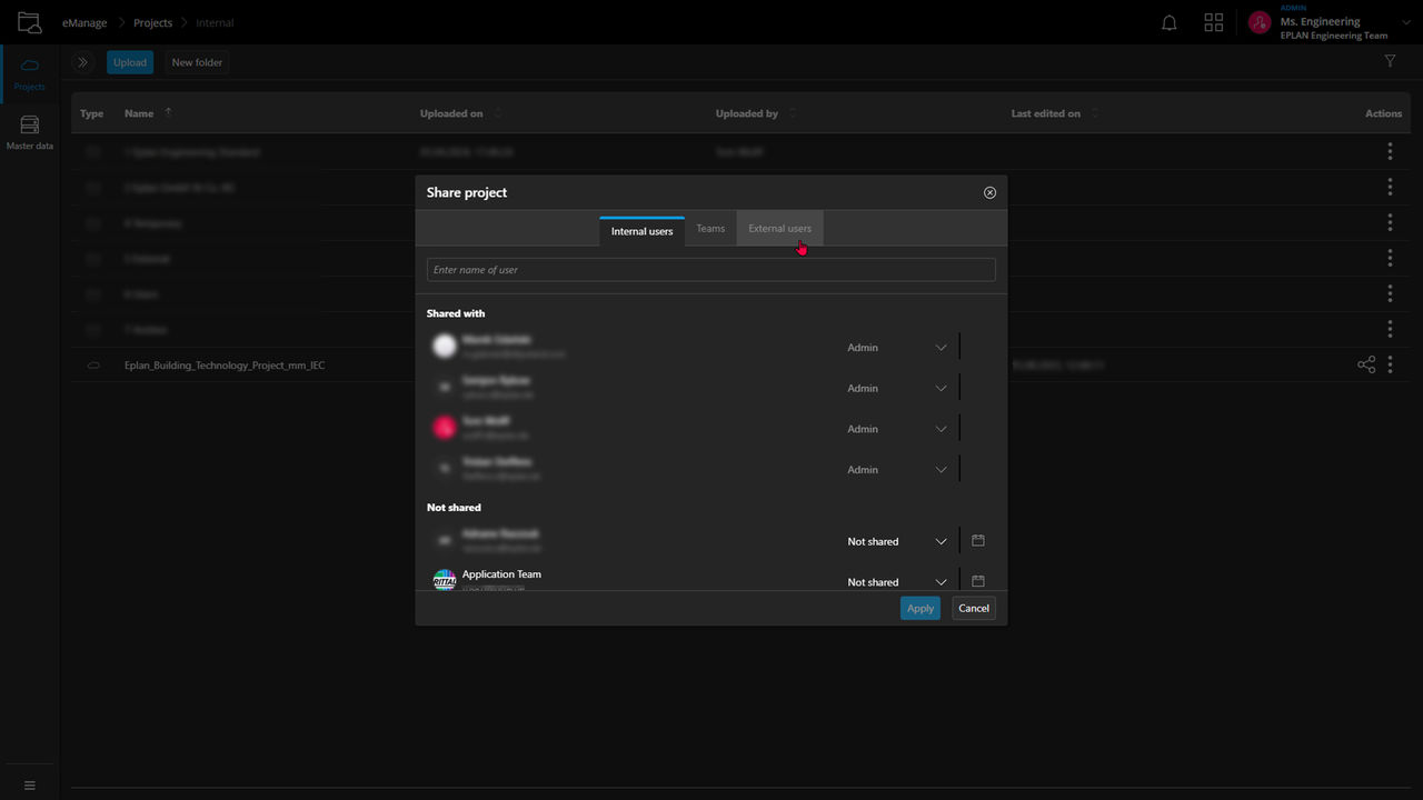 Sharing – with other users or teams