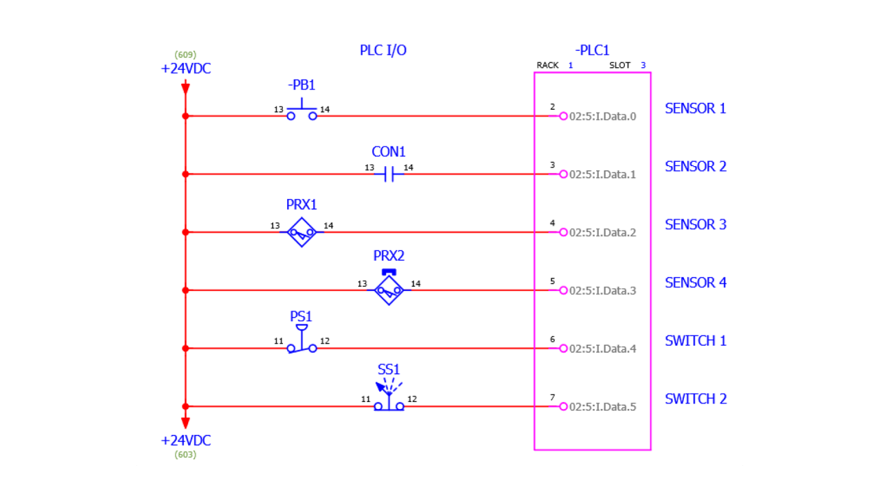  PLC connection diagram integrated into electrical schematic