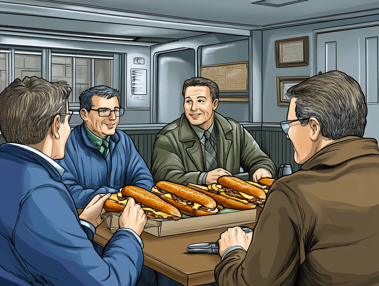 AI Gegenereerd beeld: fictieve setting van broodjes tijdens de lunch.