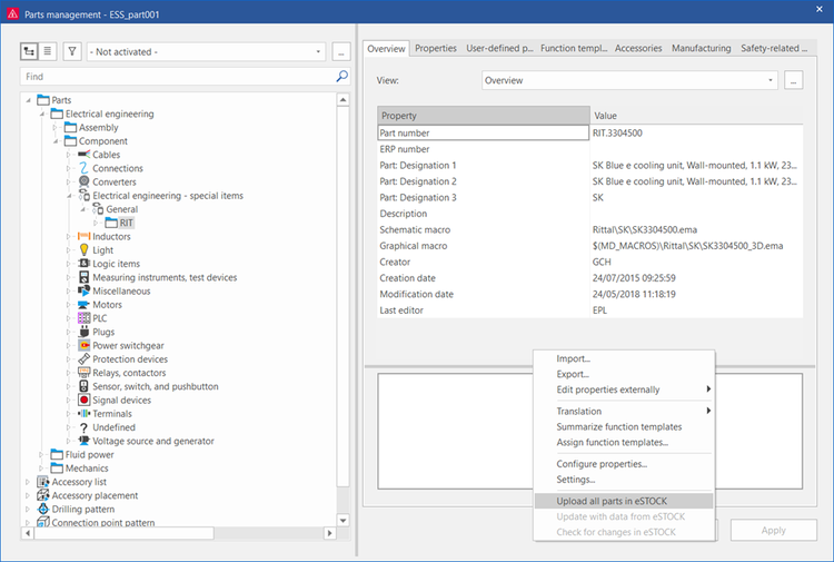 Screenshot uit Eplan eSTOCK