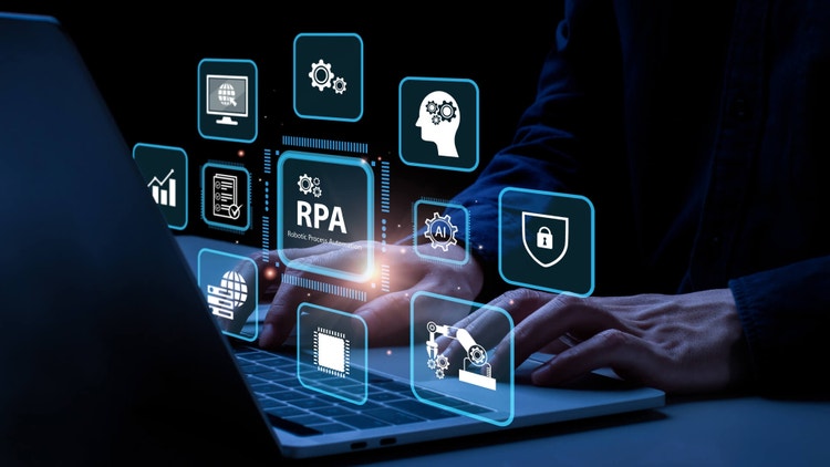 Diagram met verschillende onderdelen van het Robotic Process Automation (RPA) spectrum