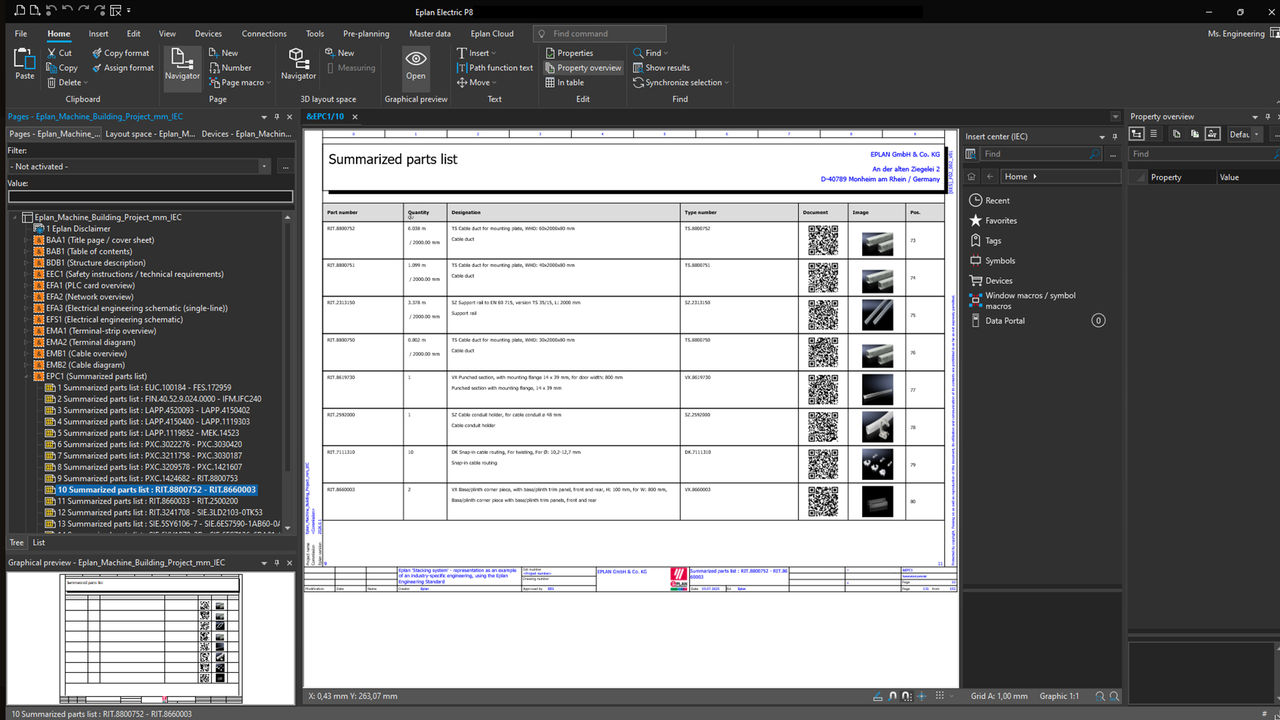 Bills of materials automatically generated from the schematics 